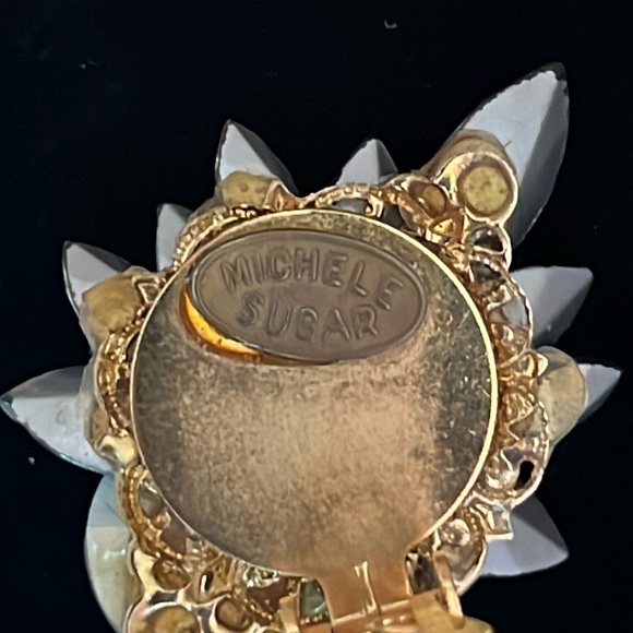 Michele Sugar Clip On Earrings Glass Aurora Borealis - Picture 4 of 4